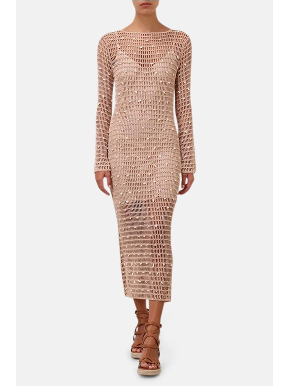 Zimmermann Wylie Shell Long Crochet Dress Taupe  Size: 1 US: 6